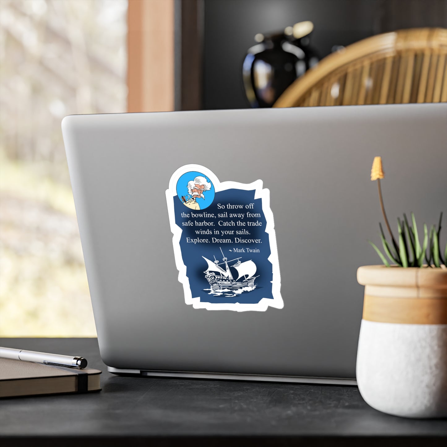 Mark Twain Vinyl Decal Quote, Explore Dream Discover Phone Case Sticker, Computer sticker, Twain Merchandise, Travel, Computer Sticker